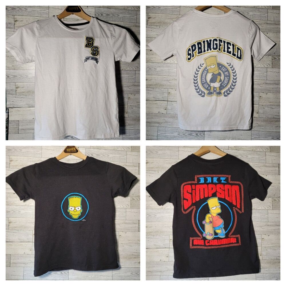 2 Kids Size 8 Embroidered 100% Bart Simpsons Tee Aye Carumba Springfield EUC